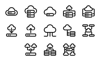 Cloud storage icon set, for technology, applications, artificial intelligence, computers and information systems