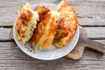 Bakery .Home made  cheese pie  with phyllo pastry, feta cheese  and organic eggs. Bulgarian banitsa