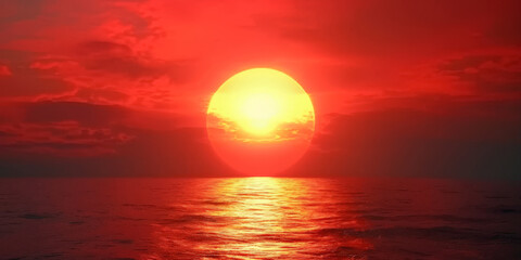 Fototapeta premium orange sun is rising over the sea, sunset or sunrise