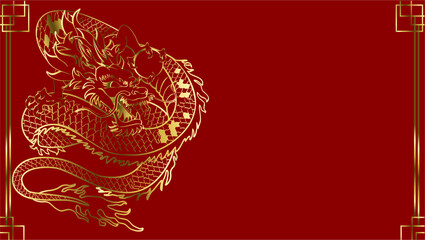 asian chinese dragon luxury golden illustration backgroun postal in vector format