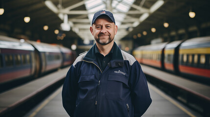 Friendly Train Station Worker in Outdoor Jacket, Approachable Public Service Employee Portrait