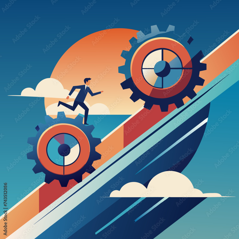 Poster a dynamic vector image of gears in motion, symbolizing progress. vektor illustation