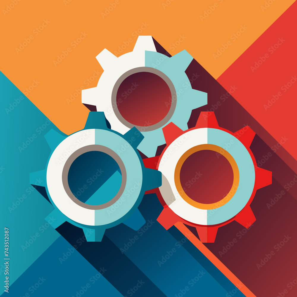 Poster a dynamic vector image of gears interlocking, symbolizing synergy and cooperation. vektor illustatio