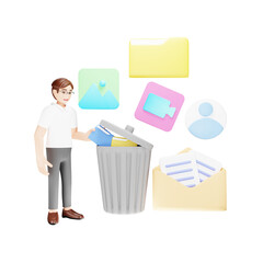 3D Character Illustration, Moving Digital File to Trash Bin