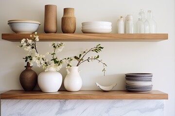 Marble and Wood: Open Shelving Kitchen Decor Ideas for a Stylish Home