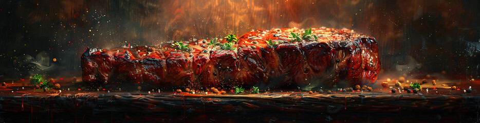 Medium rare beef steak, juicy and medium grilled beef steak. Created with Ai - obrazy, fototapety, plakaty