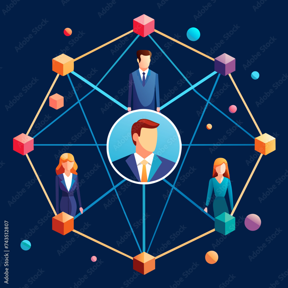 Poster an abstract vector representation of networking with interconnected nodes. vektor illustation