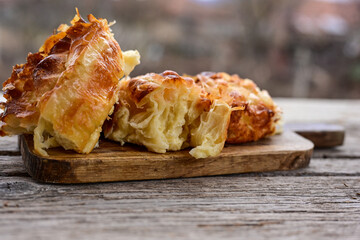 Bakery .Home made  cheese pie  with phyllo pastry and organic eggs. Bulgarian banitsa