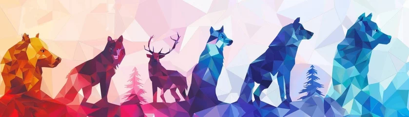 Gartenposter Geometric animal silhouettes polygonal art vibrant backgrounds © Seksan