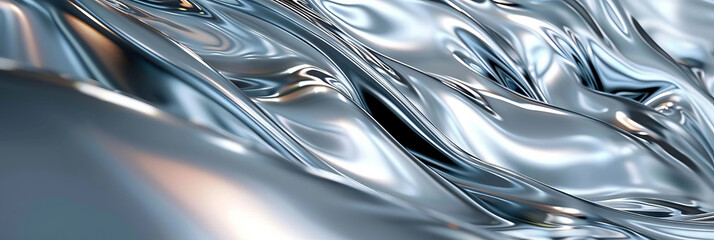 close up of a beautiful silver abstract with silver reflection  Background, Chrome Waves banner