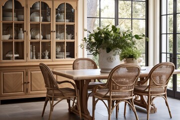 Obraz premium Rattan and Wicker Furniture - Elegant Farmhouse Dining Room Table Ideas