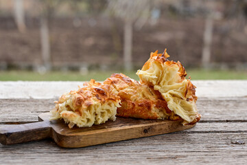 Bakery .Home made  cheese pie  with phyllo pastry and organic eggs. Bulgarian banitsa