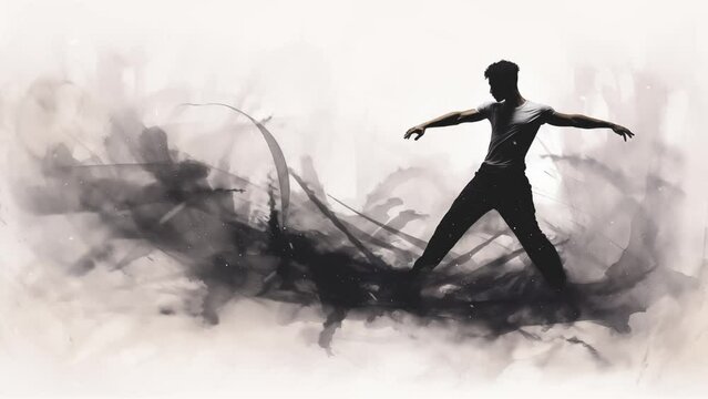  man materializing from smoky elegance abstract ink. seamless looping overlay 4k virtual video animation background 