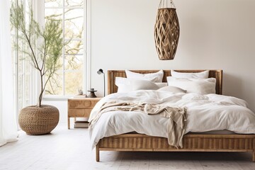 Rattan and Wicker Rustic Scandinavian Bedroom Bed Frame Inspirations
