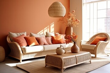 Solid Color Rattan and Wicker Furniture Ideas for Stylish Living Room Decor