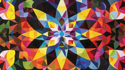 Kaleidoscopic geometric patterns vibrant colors mesmerizing complexity