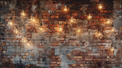 damaged brick wall with bulbs