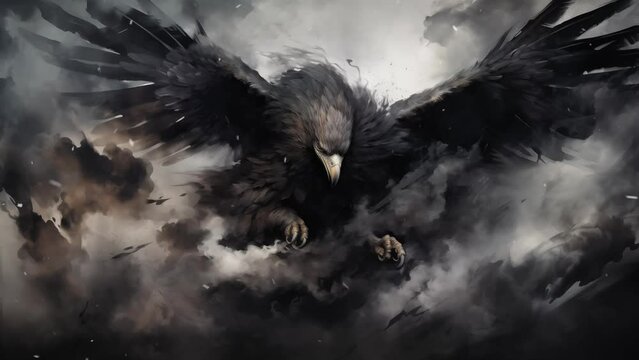 mythical griffin materializing from smoke abstract. seamless looping overlay 4k virtual video animation background 