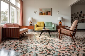 Terrazzo Grid Pattern Living Room: Interior Concepts of Sophisticated Design.