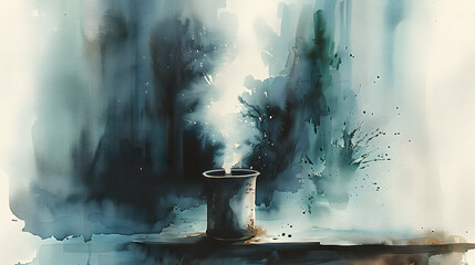 Ash Wednesday. Smoke coming out of a burner. Watercolor painting - obrazy, fototapety, plakaty