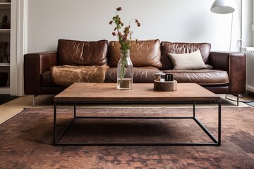Chic Vintage Leather Lounge: Minimalistic Serene Space with a Touch of Elegance