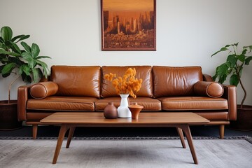 Flat Design Brown Leather Sofa Centerpiece: Vintage Leather Lounge Ideas