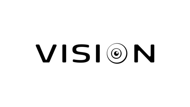 vision emblem, text and eye, black isolate silhouette
