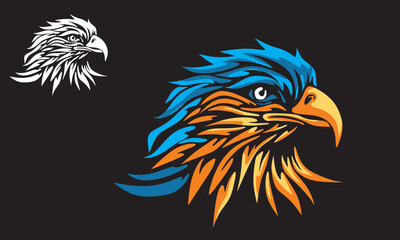 BIG EAGLE HEAD LOGO, silhouette of great hawk face vector illustrations
