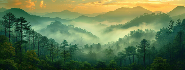 Sunrise in the mountains, Nature beautiful image captured. Created with Ai