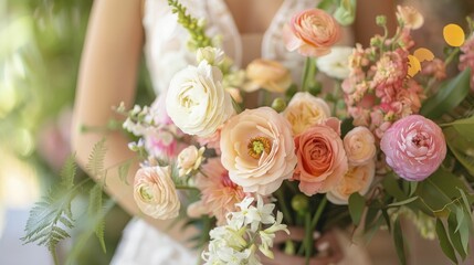 Florist consulting with bride, personalized service, wedding planning - obrazy, fototapety, plakaty
