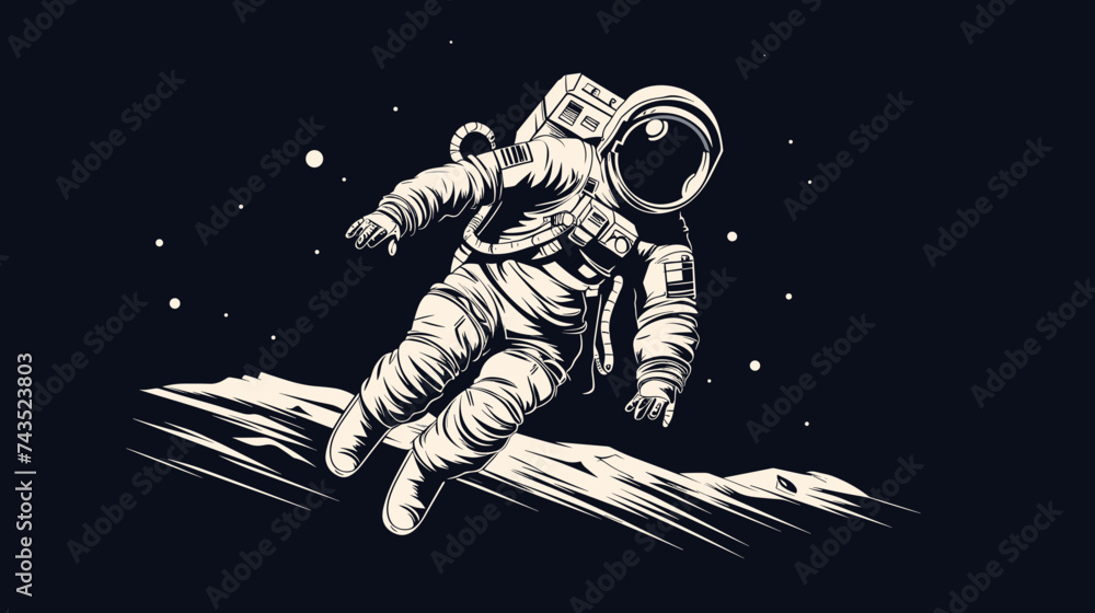 Wall mural abstract astronaut floating above the moon surface during landing. simple vector art