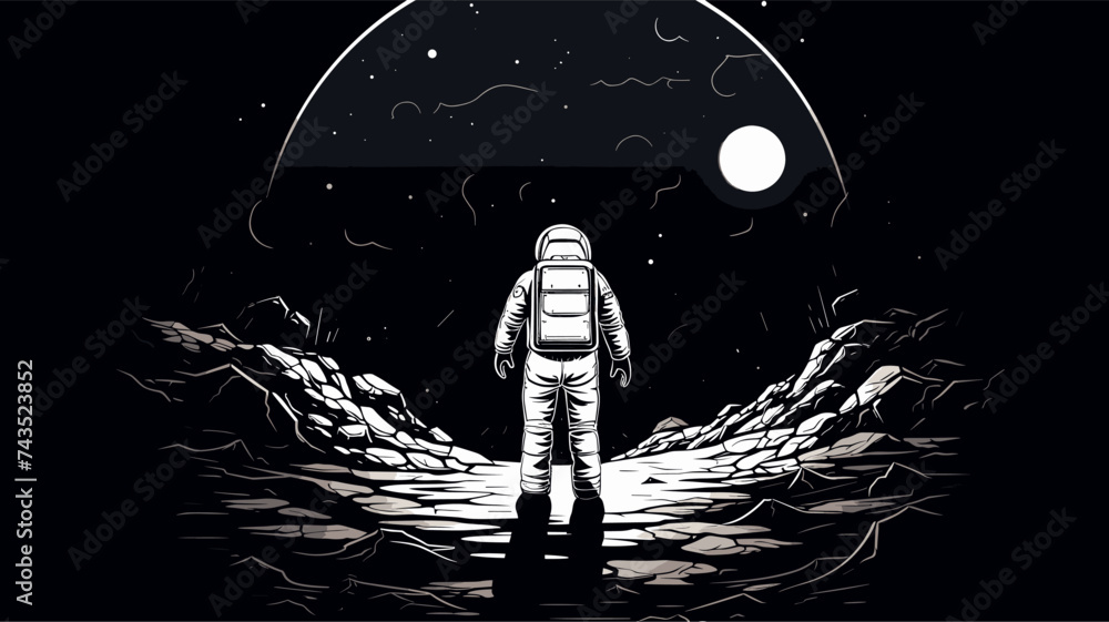 Wall mural abstract astronaut taking the first step onto the moon's surface. simple vector art