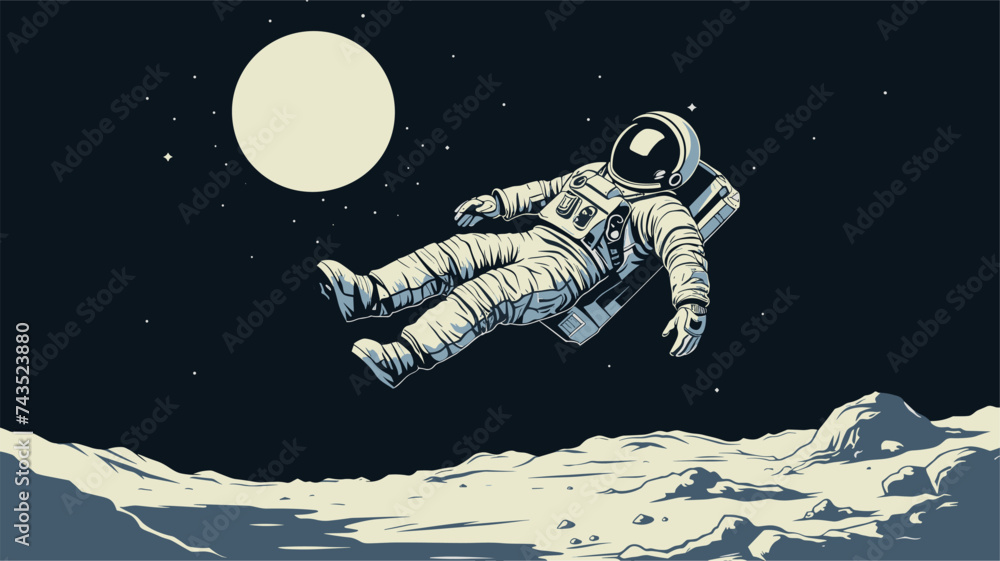 Canvas Prints abstract astronaut floating above the moon surface during landing. simple vector art