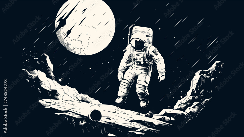 Canvas Prints abstract astronaut exploring the moon's surface after landing. simple vector art