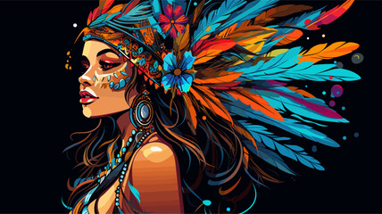 Samba dancer in a fringed and sequined headpiece with elaborate jewelry. simple Vector art
