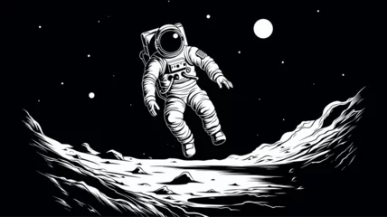 Fotobehang Abstract astronaut floating above the moon surface during landing. simple Vector art © J.V.G. Ransika