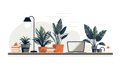 Abstract stylish office plants and decor elements. simple Vector art