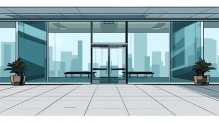 Foto op Plexiglas Abstract modern office entrance with glass doors. simple Vector art © J.V.G. Ransika