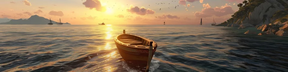Fotobehang Roman ships drift on the vast seas with sunset scene © Shutter2U
