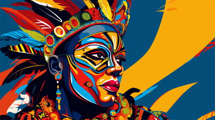 Carnival-goer in a traditional Bahian costume with vibrant patterns. simple Vector art