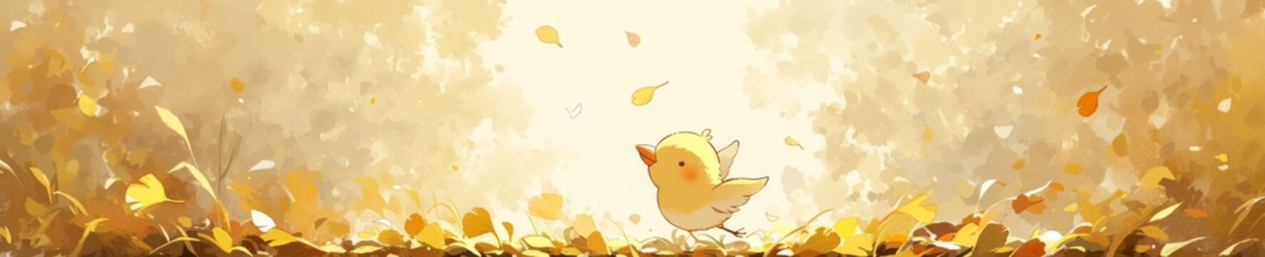 A tiny chick chirping happily