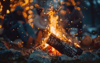 Fototapeta na wymiar A cozy bonfire gathering complete with marshmallow roasting and heartfelt storytelling