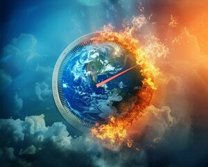 A conceptual image of the Earth with a temperature gauge illustrating the impact of global warming on our planet