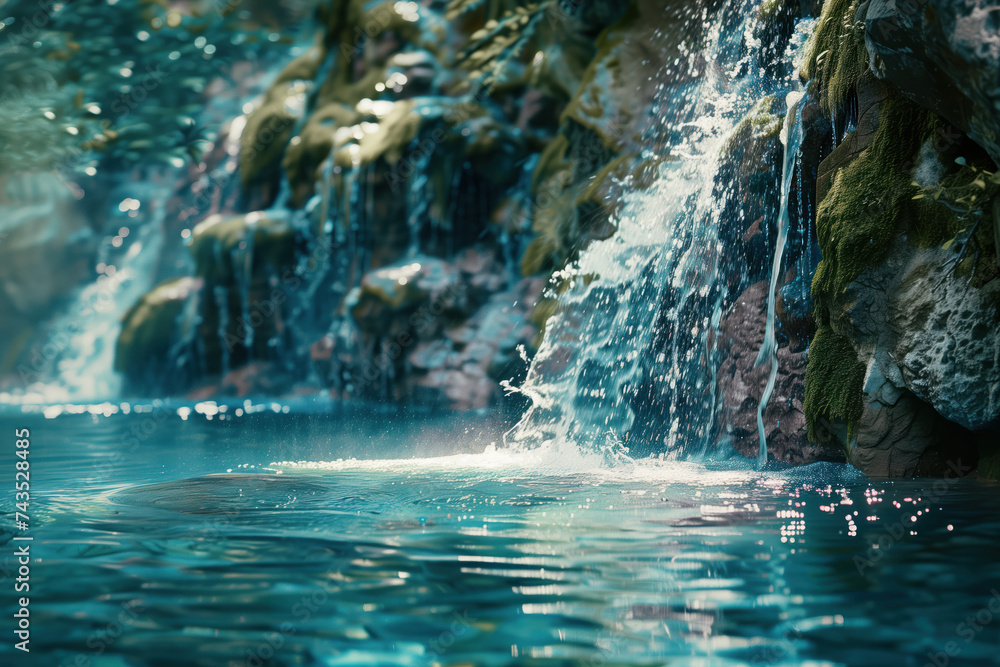 Poster waterfall in the forest. water is the source of life. a slide background for showcasing the importan