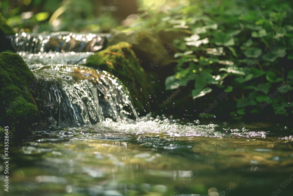Poster waterfall in the forest. water is the source of life. a slide background for showcasing the importan