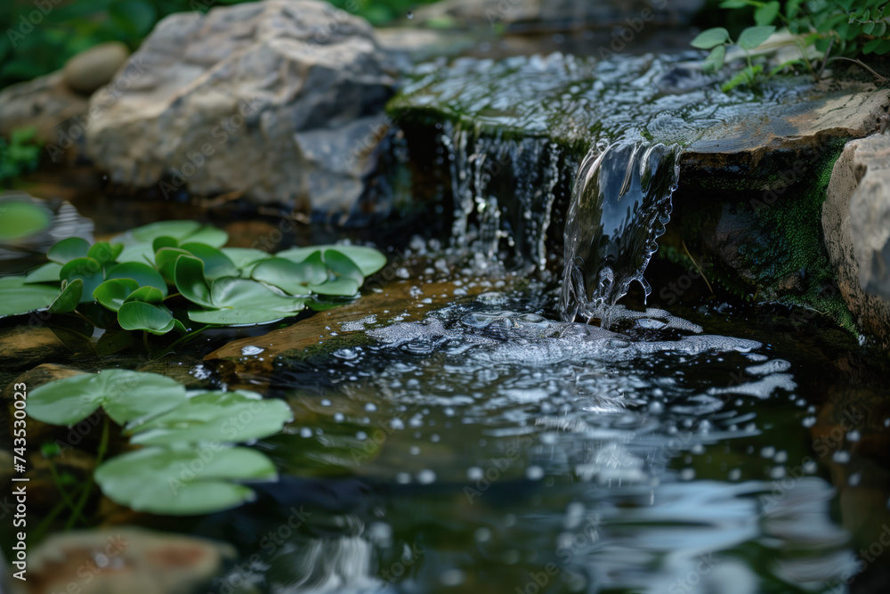 Poster waterfall in the forest. water is the source of life. a slide background for showcasing the importan