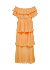 Maxi dress with orange color  are open shoulder  summer style.PNG