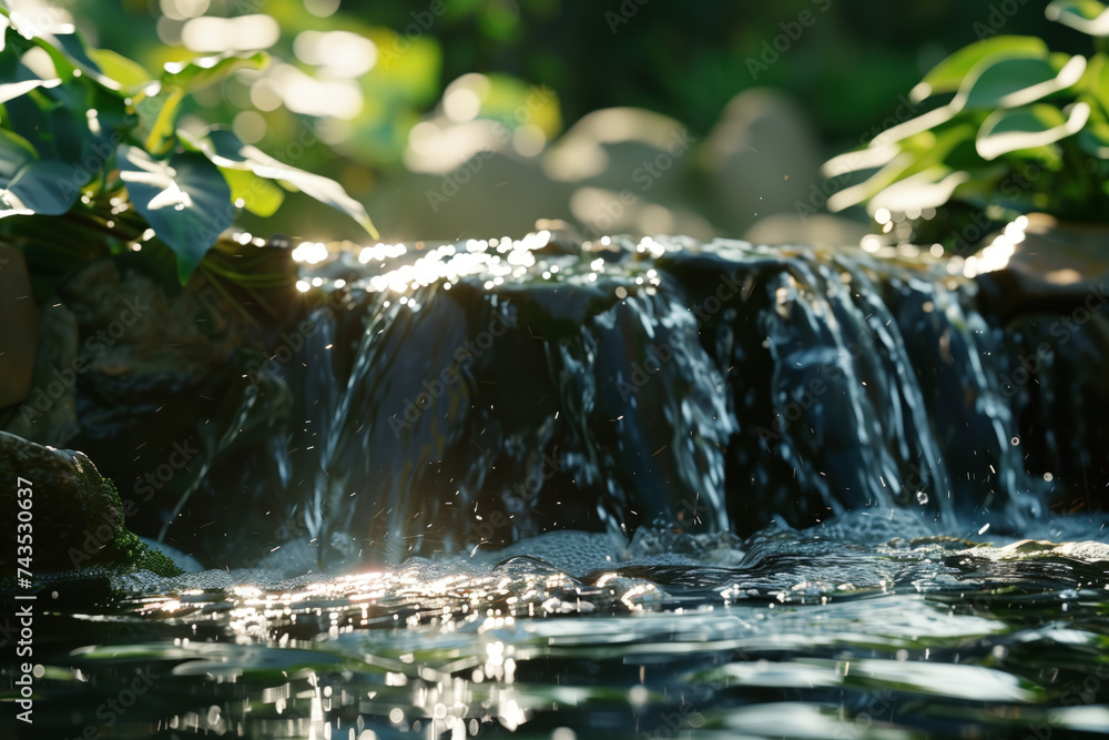 Poster waterfall in the forest. water is the source of life. a slide background for showcasing the importan