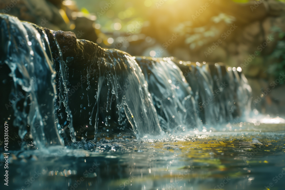 Poster waterfall in the forest. water is the source of life. a slide background for showcasing the importan