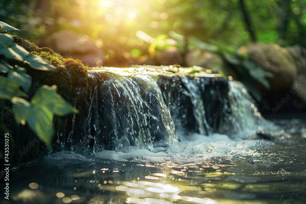 Poster waterfall in the forest. water is the source of life. a slide background for showcasing the importan